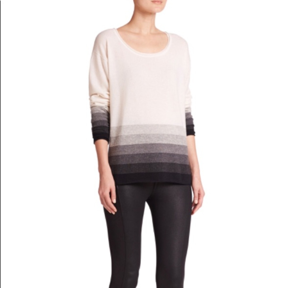 Three Dots Women's Cream Two Tone Cashmere Sweater